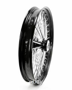 26 x 3.5 48 Fat King Spoke Front Wheel Black Rim Dual Disc Harley Touring Bagger