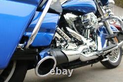 2 Into 1 Performance Pipe Oval Side Dump Pipes Harley Touring Bagger, Flt 96-16