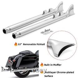 33 Fishtail Slip on Muffler Exhaust Pipes for Harley Touring Bagger Glide 95-16