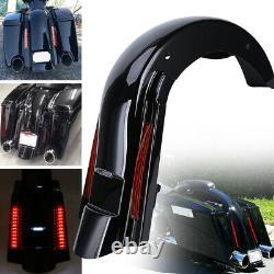4 Bagger Rear Stretched Extended Fender With LED Light For Harley Touring 93-08