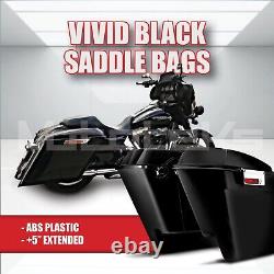 5 Saddlebags Saddlebag Stretched Extended Black For Harley Touring Bagger Set