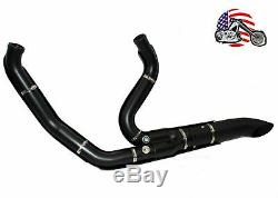 Black High Output Adjustable 2 into 1 Exhaust Pipe Header Harley Touring Bagger