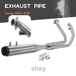 Brushed 2 into 1 Full Length Exhaust Pipe for Harley Touring Bagger Glide 95-16