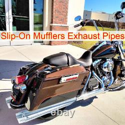 DNA 4 Chrome Megaphone Exhaust Mufflers Slip-On For Harley Touring FLHT FLHR