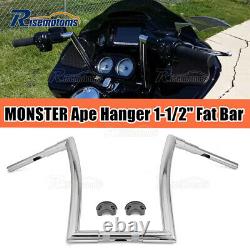 Fit Harley Road Glide 2015-21 Chrome 14 Fat Ape Hanger 1-1/2'' Z-Bar Handlebars