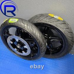 Harley Touring Blackout Helix Wheels Rotors NEW Tires Package 2009+ HD Baggers