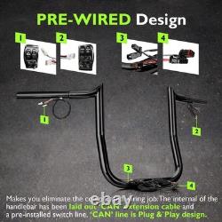 MOFUN 12 Black Steel Bagger Pre-wired Handlebar For Harley Touring Road Glide